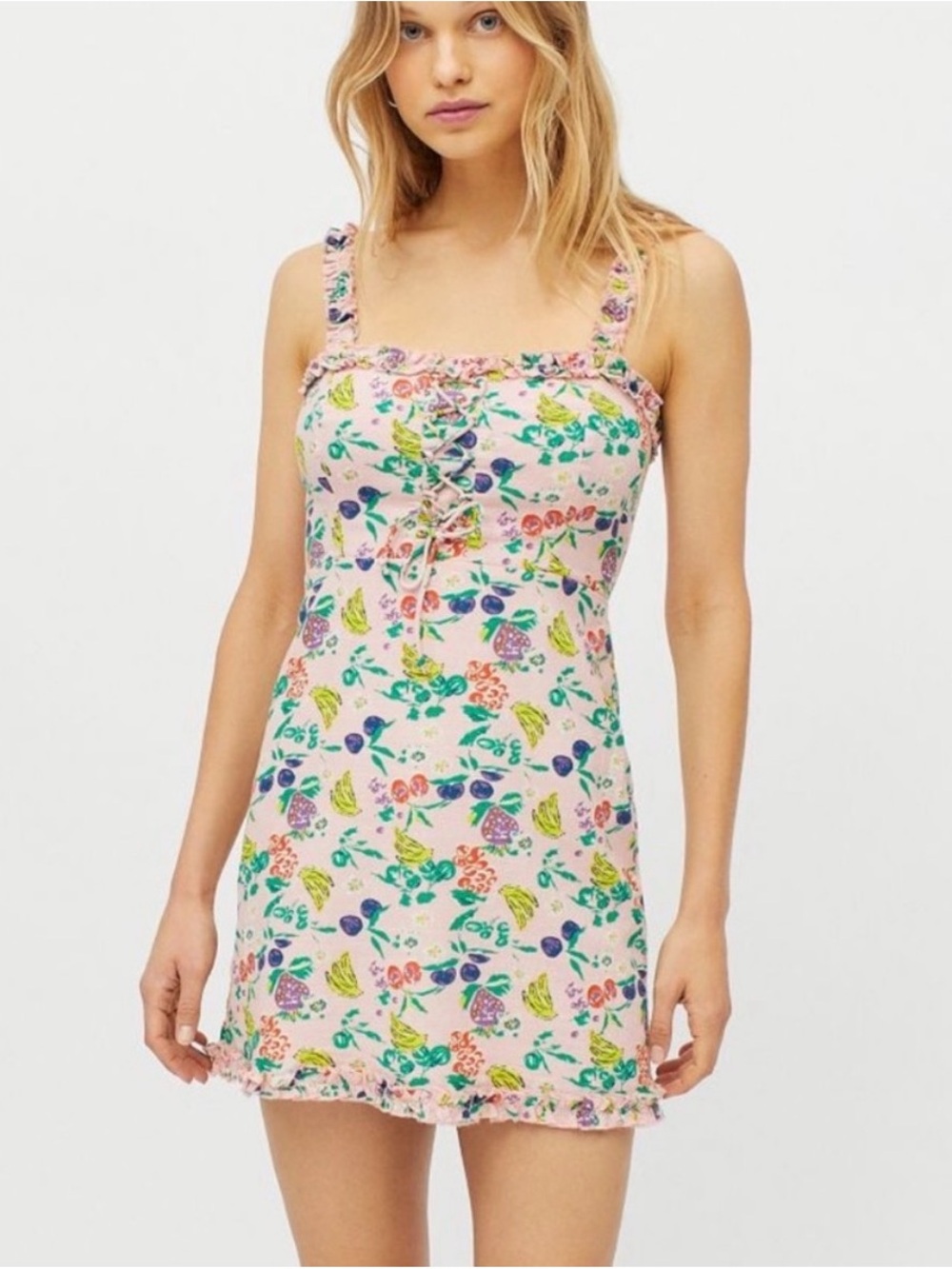 Urban Outfitters Pink Floral Lace-Up Mini Dress